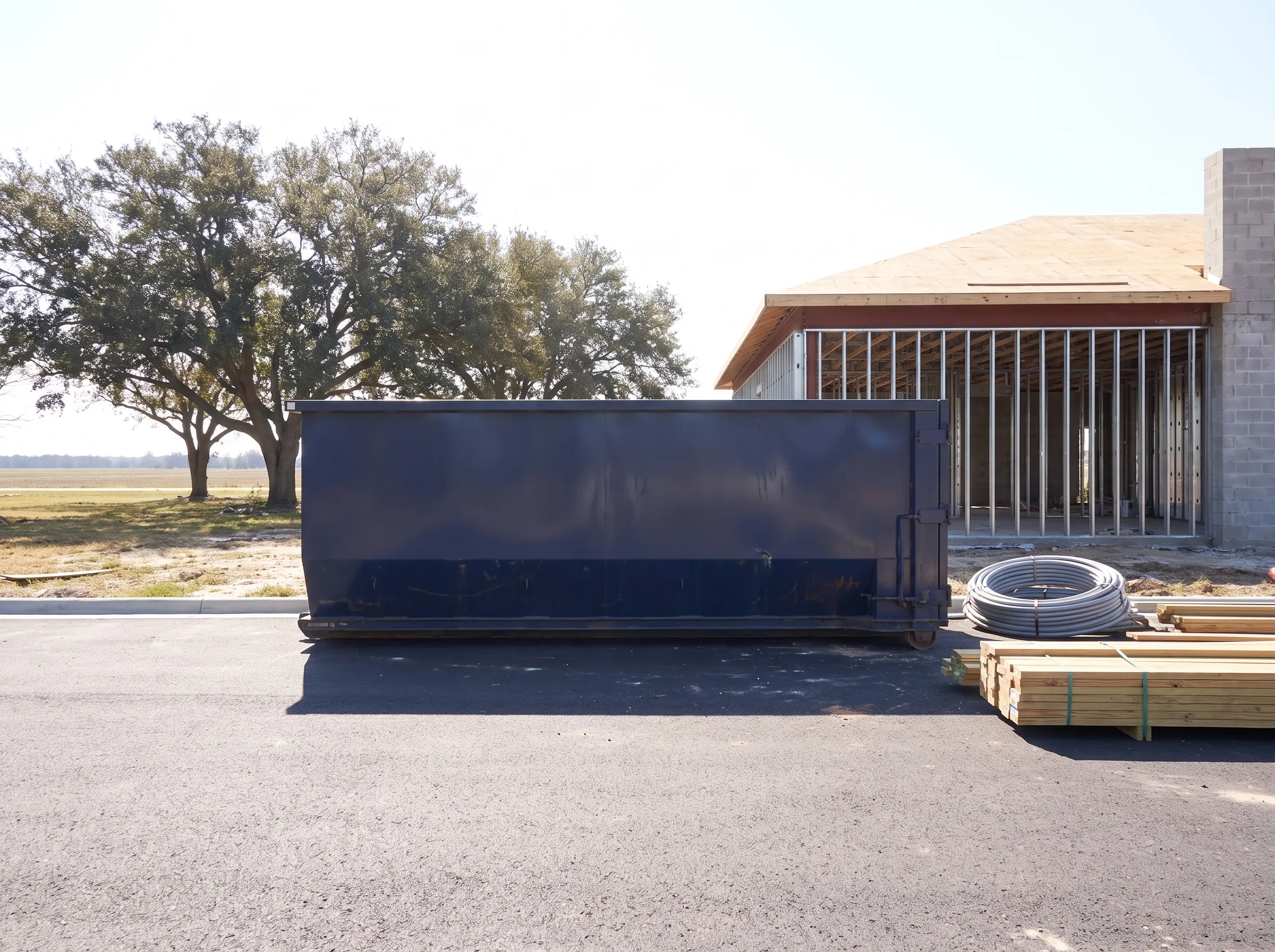 Roll-off dumpster being loaded in Houston, TX